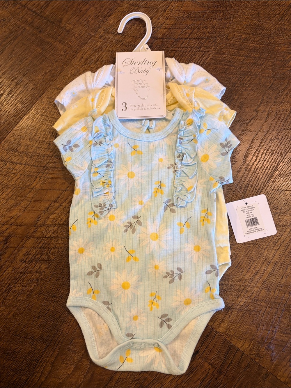 Blue, yellow, and white Floral Ruffle Baby Onesies (3-Pack) NWT